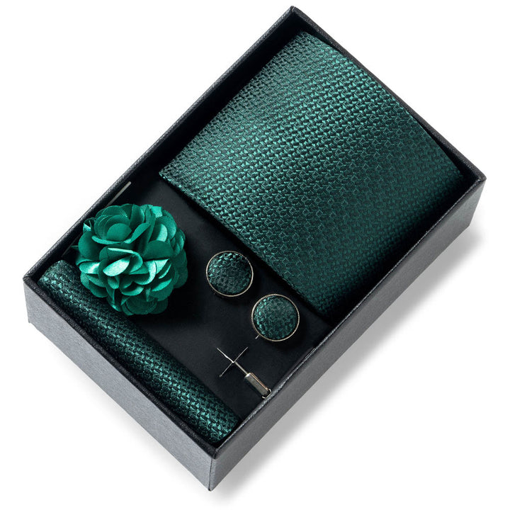 4Pcs Men's Stylish Patterned Fabric Necktie Pocket Square Cufflink And Lapel Flower Set - Style #6 - image 5