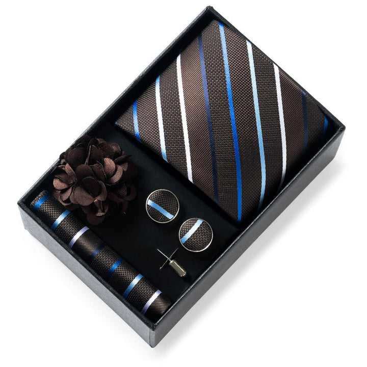 4Pcs Men's Stylish Patterned Fabric Necktie Pocket Square Cufflink And Lapel Flower Set - Style #34 - image 33