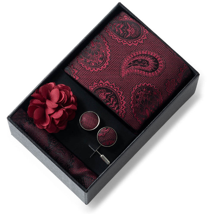 4Pcs Men's Stylish Patterned Fabric Necktie Pocket Square Cufflink And Lapel Flower Set - Style #31 - image 30