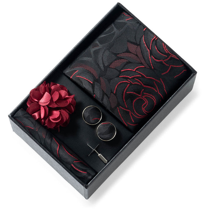 4Pcs Men's Stylish Patterned Fabric Necktie Pocket Square Cufflink And Lapel Flower Set - Style #26 - image 25