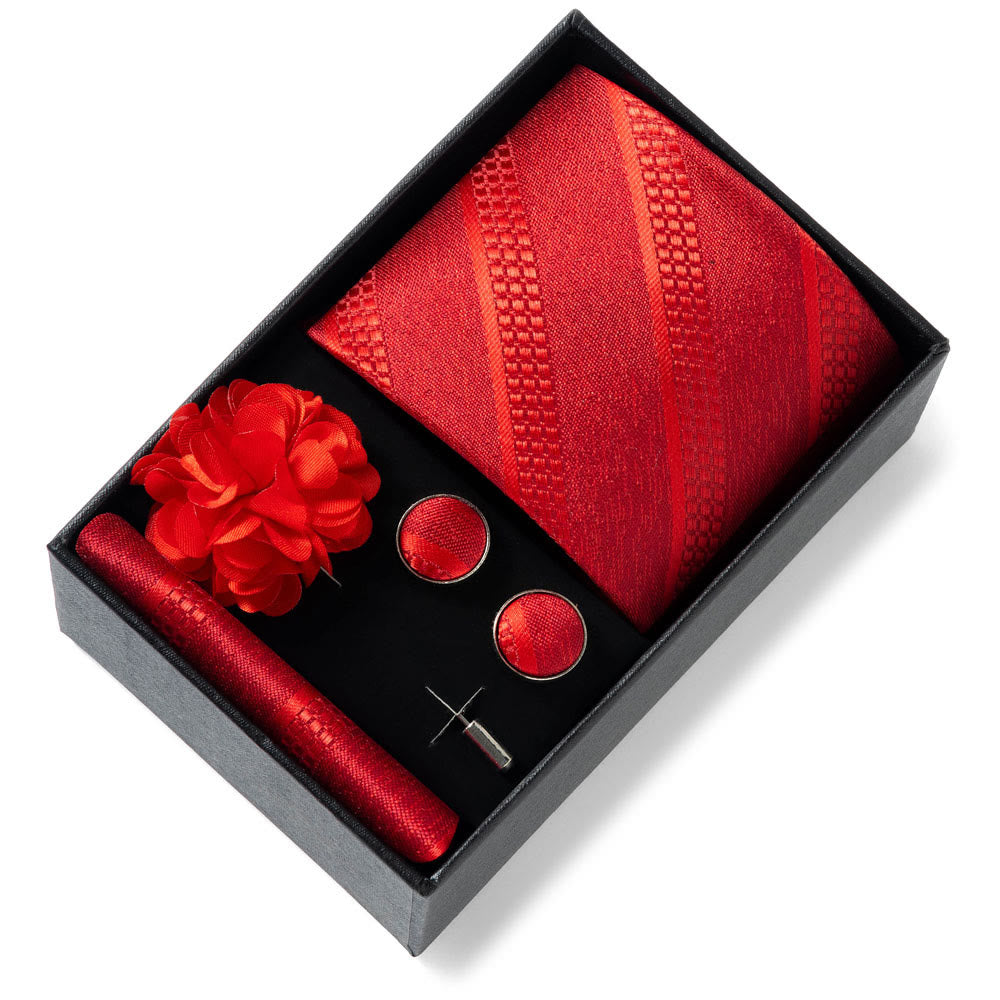 4Pcs Men's Stylish Patterned Fabric Necktie Pocket Square Cufflink And Lapel Flower Set - Style #13 - image 12