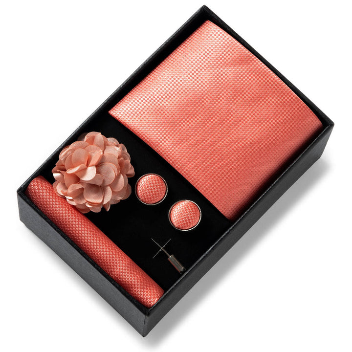 4Pcs Men's Stylish Patterned Fabric Necktie Pocket Square Cufflink And Lapel Flower Set - Style #39 - image 38