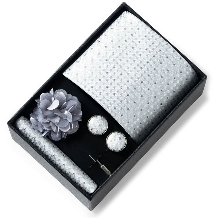 4Pcs Men's Stylish Patterned Fabric Necktie Pocket Square Cufflink And Lapel Flower Set - Style #53 - image 52