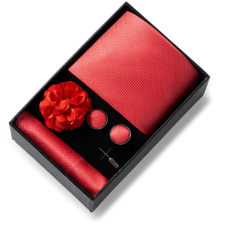 4Pcs Men's Stylish Patterned Fabric Necktie Pocket Square Cufflink And Lapel Flower Set - Style #38 - image 37