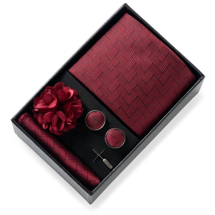 4Pcs Men's Stylish Patterned Fabric Necktie Pocket Square Cufflink And Lapel Flower Set - Style #30 - image 29