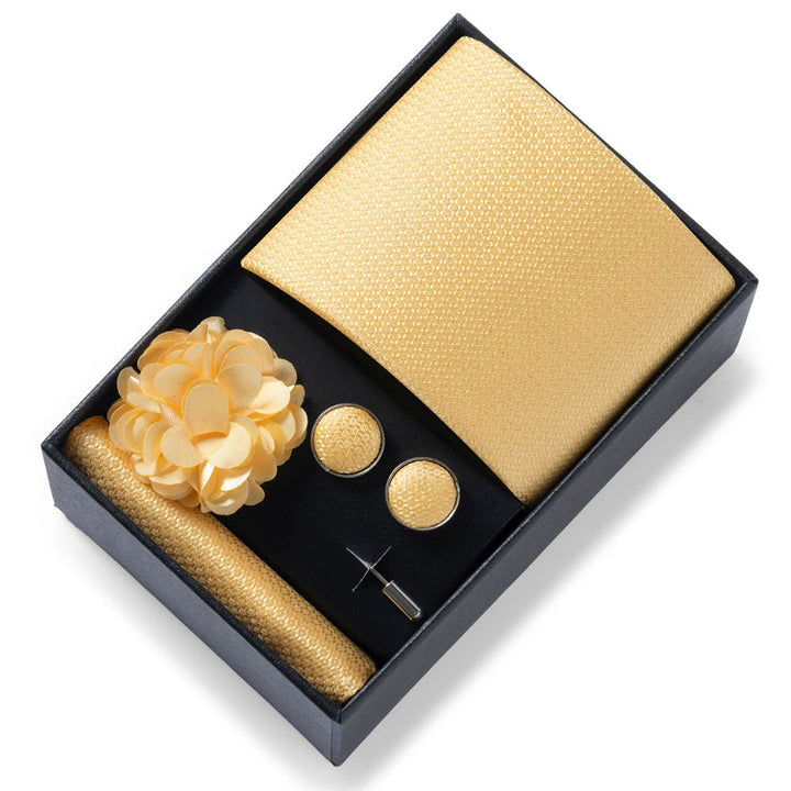 4Pcs Men's Stylish Patterned Fabric Necktie Pocket Square Cufflink And Lapel Flower Set - Style #55 - image 54