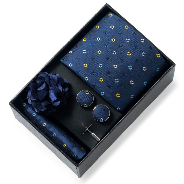 4Pcs Men's Stylish Patterned Fabric Necktie Pocket Square Cufflink And Lapel Flower Set - Style #54 - image 53