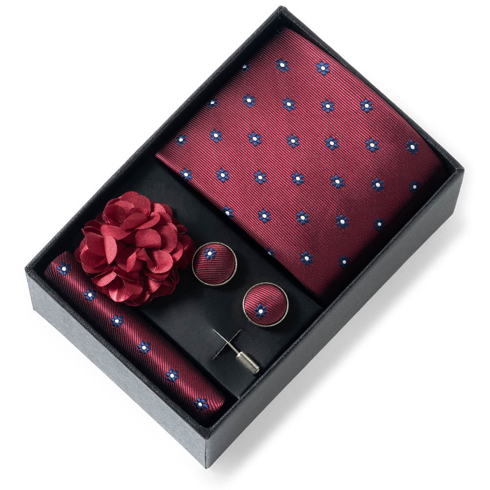 4Pcs Men's Stylish Patterned Fabric Necktie Pocket Square Cufflink And Lapel Flower Set - Style #43 - image 42