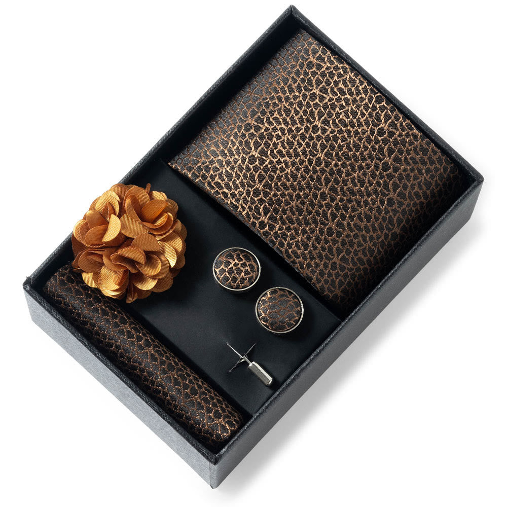 4Pcs Men's Stylish Patterned Fabric Necktie Pocket Square Cufflink And Lapel Flower Set - Style #20 - image 19