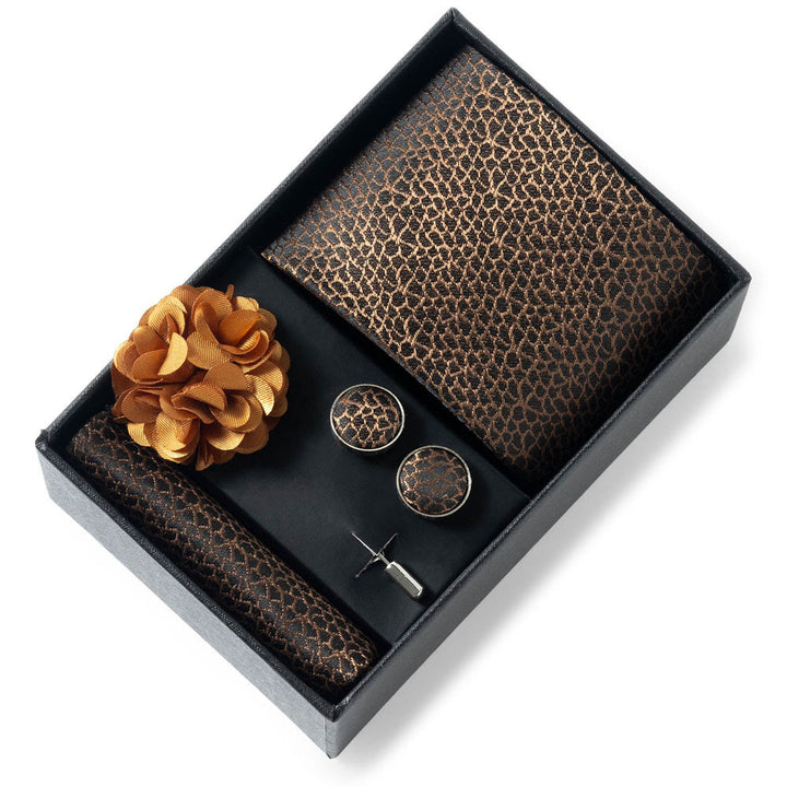 4Pcs Men's Stylish Patterned Fabric Necktie Pocket Square Cufflink And Lapel Flower Set - Style #20 - image 19