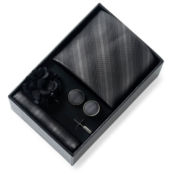 4Pcs Men's Stylish Patterned Fabric Necktie Pocket Square Cufflink And Lapel Flower Set - Style #11 - image 10