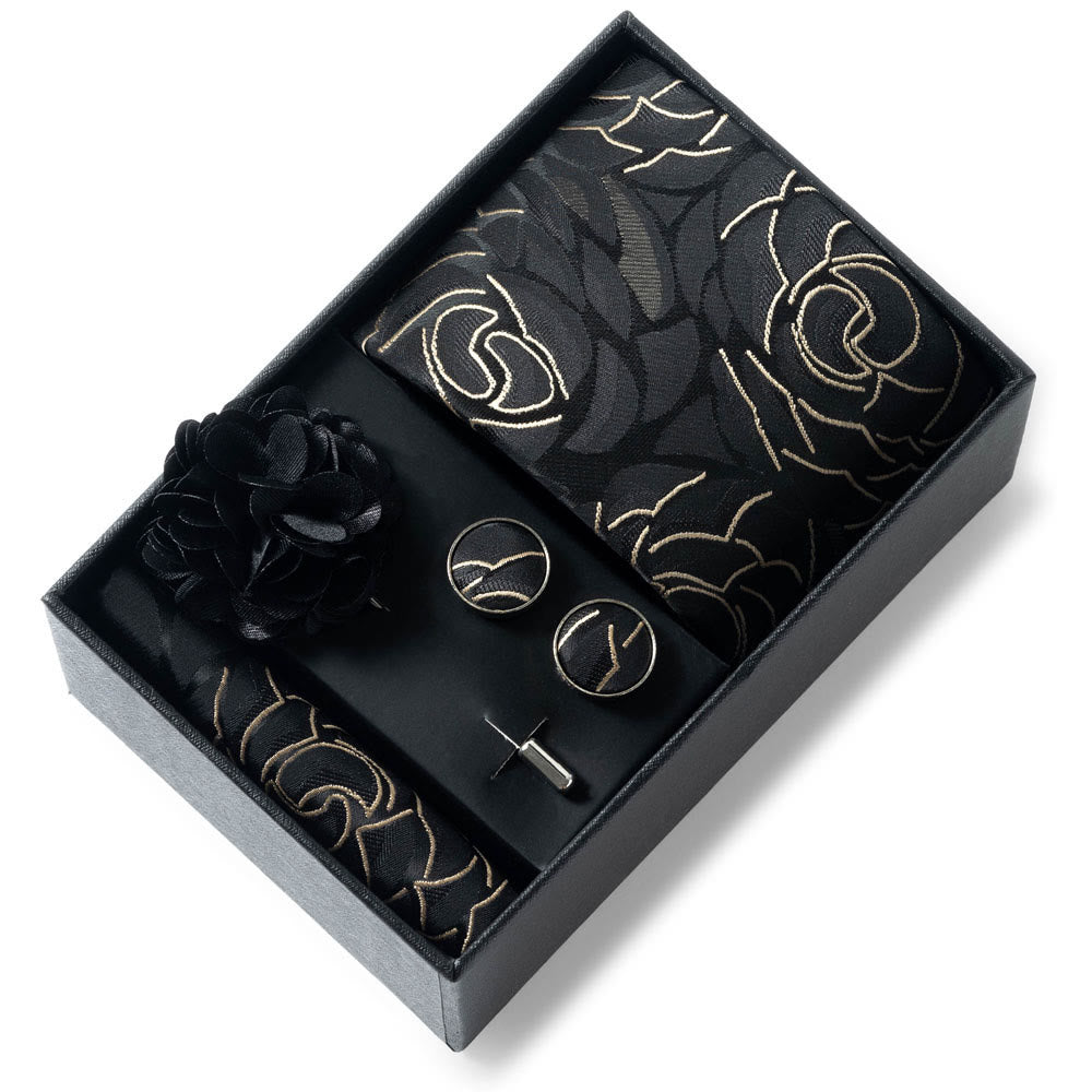 4Pcs Men's Stylish Patterned Fabric Necktie Pocket Square Cufflink And Lapel Flower Set - Style #23 - image 22