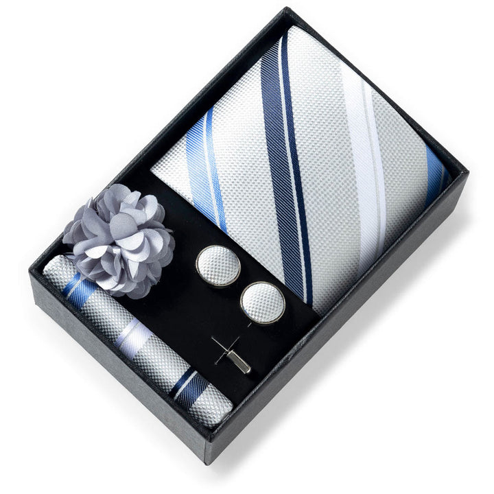 4Pcs Men's Stylish Patterned Fabric Necktie Pocket Square Cufflink And Lapel Flower Set - Style #33 - image 32
