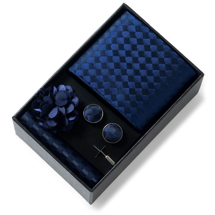 4Pcs Men's Stylish Patterned Fabric Necktie Pocket Square Cufflink And Lapel Flower Set - Style #17 - image 16