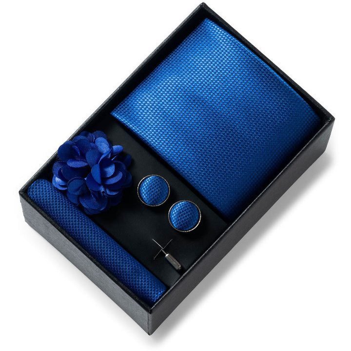4Pcs Men's Stylish Patterned Fabric Necktie Pocket Square Cufflink And Lapel Flower Set - Style #41 - image 40