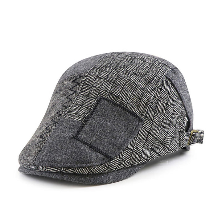Textured Woven Patchwork Stitched Newsboy Beret Hat - Dark Grey - Adjustable (22 1/2"-23 1/4") - image 1