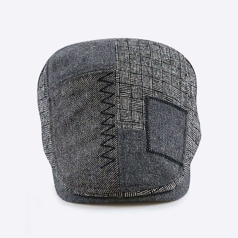 Textured Woven Patchwork Stitched Newsboy Beret Hat - image 2