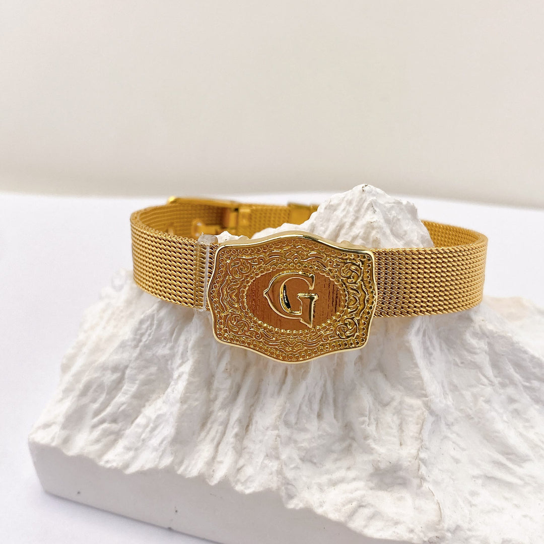 Glamorous Gold Tone Engraved Initial Letter Bracelet - G - image 6