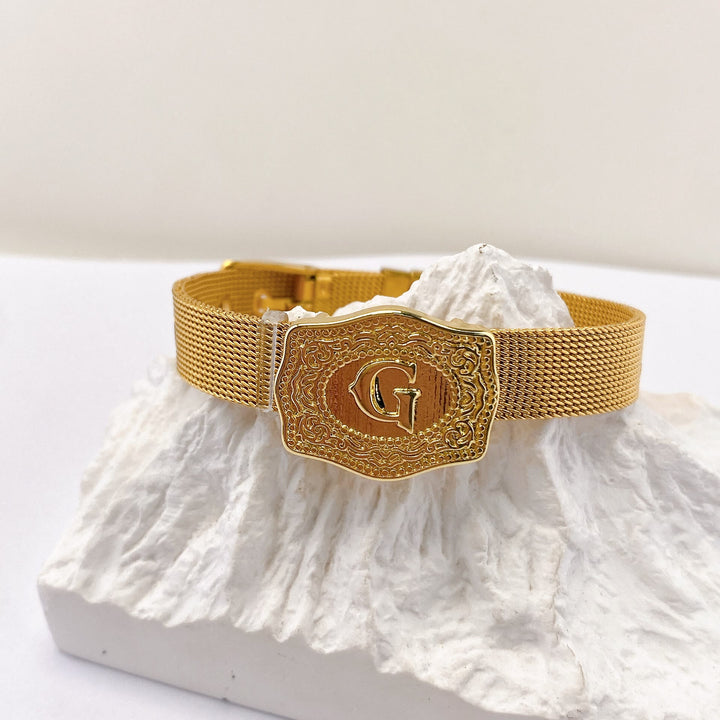 Glamorous Gold Tone Engraved Initial Letter Bracelet - G - image 6