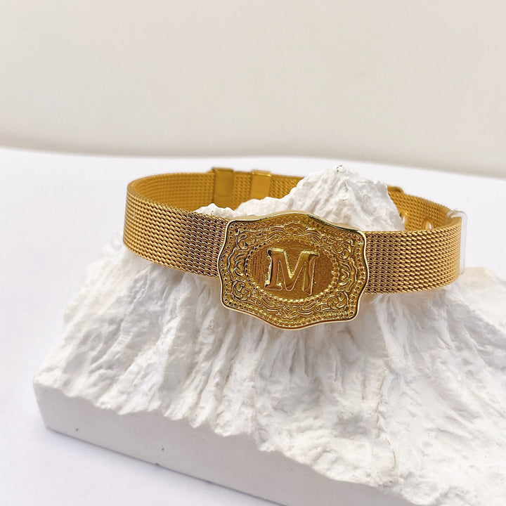 Glamorous Gold Tone Engraved Initial Letter Bracelet - M - image 12