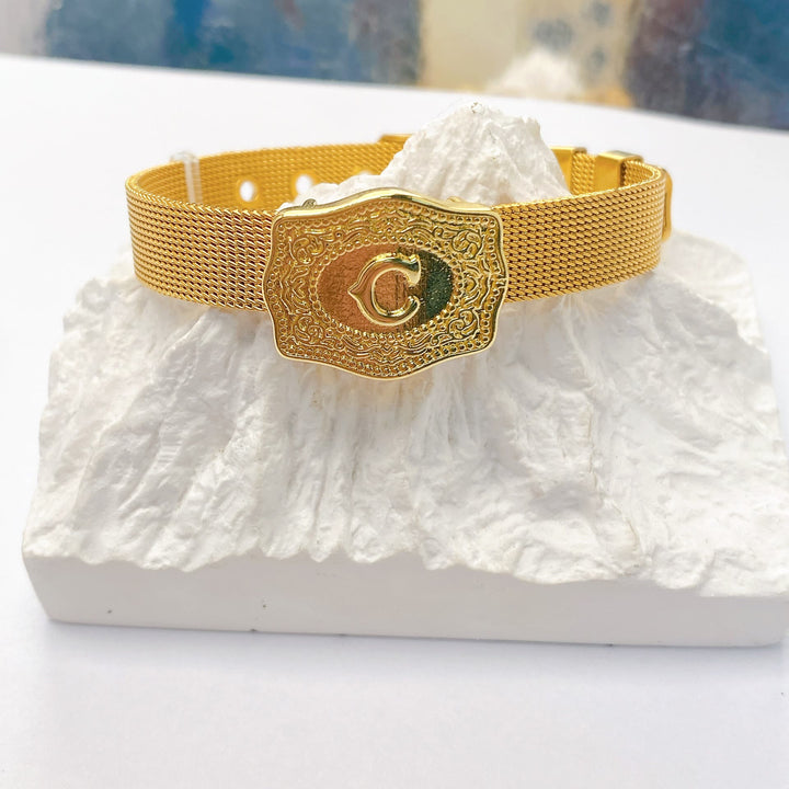 Glamorous Gold Tone Engraved Initial Letter Bracelet - C - image 2