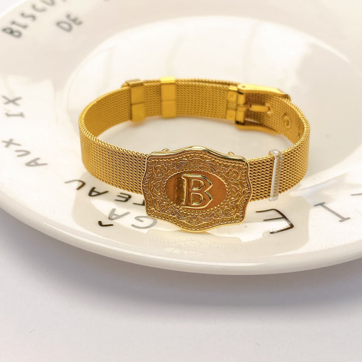 Glamorous Gold Tone Engraved Initial Letter Bracelet - B - image 1