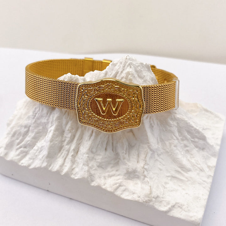 Glamorous Gold Tone Engraved Initial Letter Bracelet - W - image 22