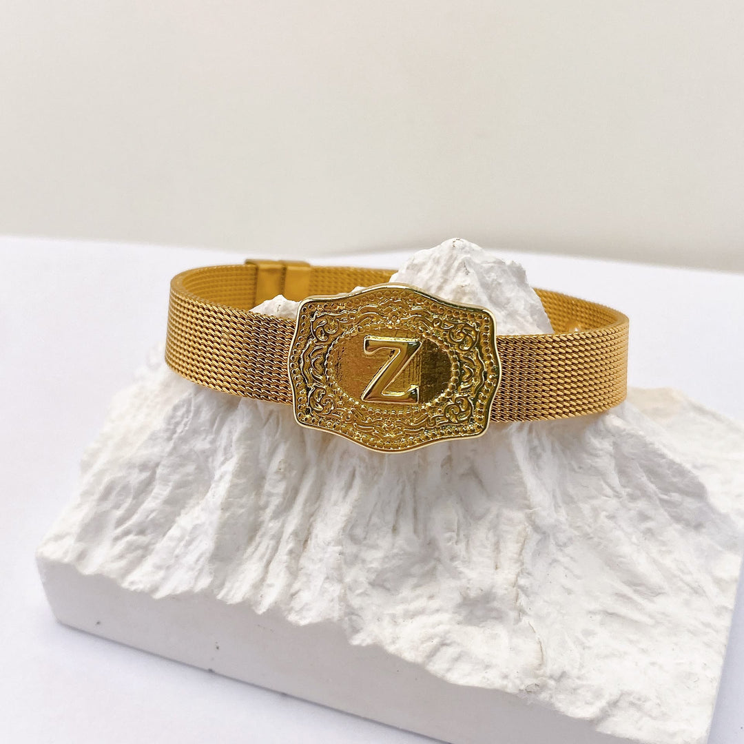 Glamorous Gold Tone Engraved Initial Letter Bracelet - Z - image 25