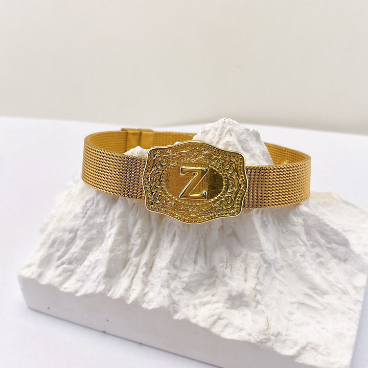 Glamorous Gold Tone Engraved Initial Letter Bracelet - Z - image 25