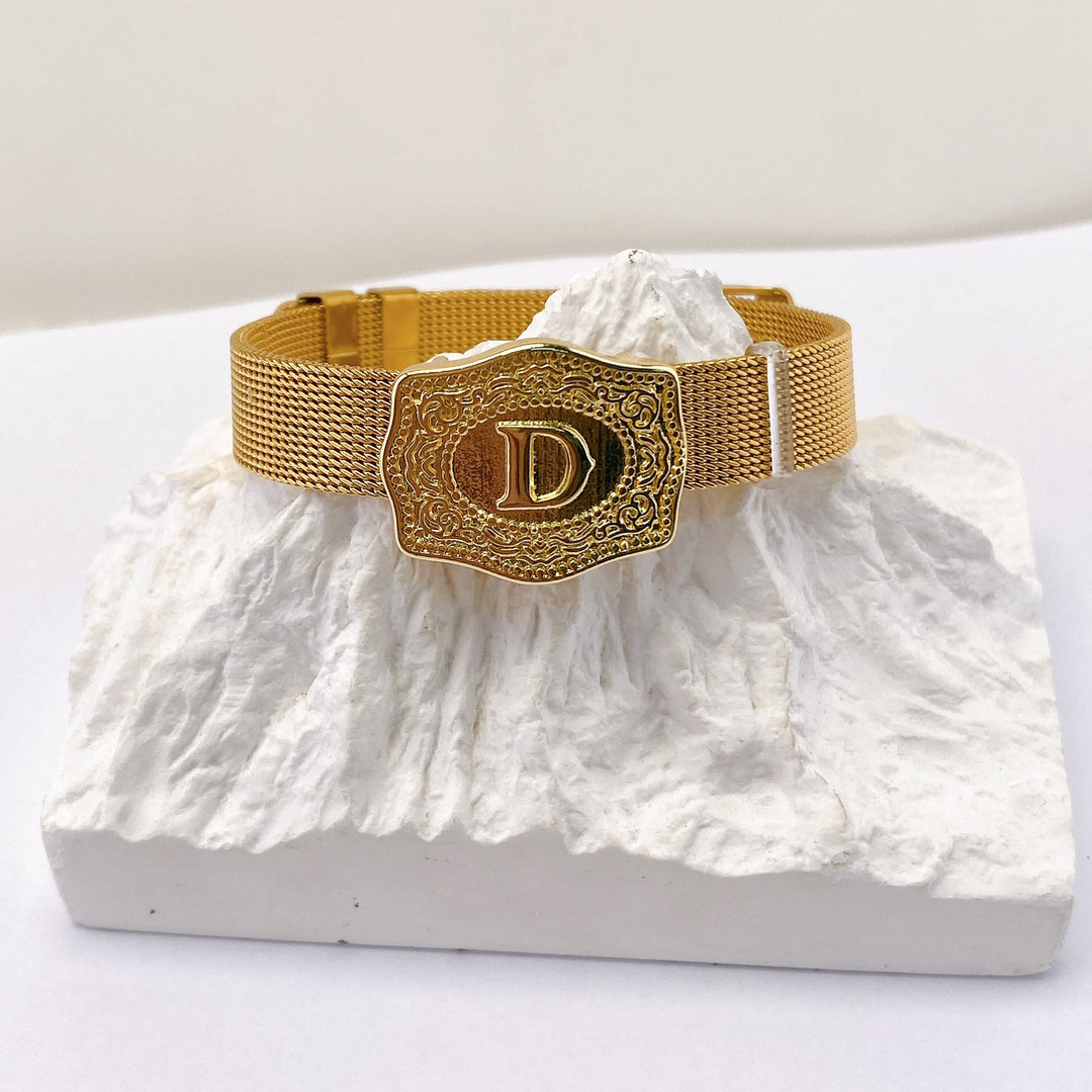 Glamorous Gold Tone Engraved Initial Letter Bracelet - D - image 3
