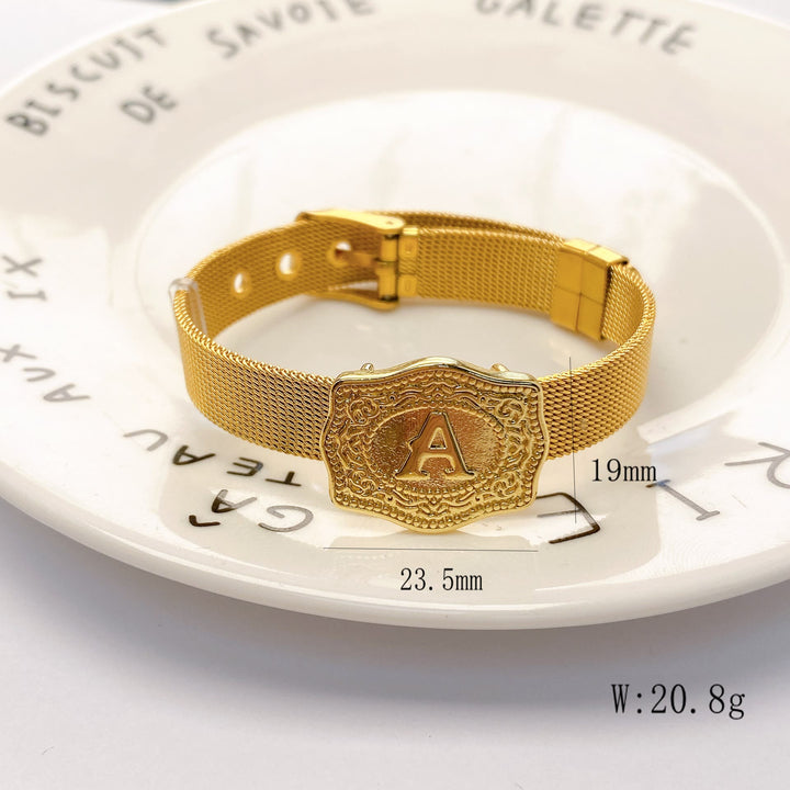 Glamorous Gold Tone Engraved Initial Letter Bracelet - image 26