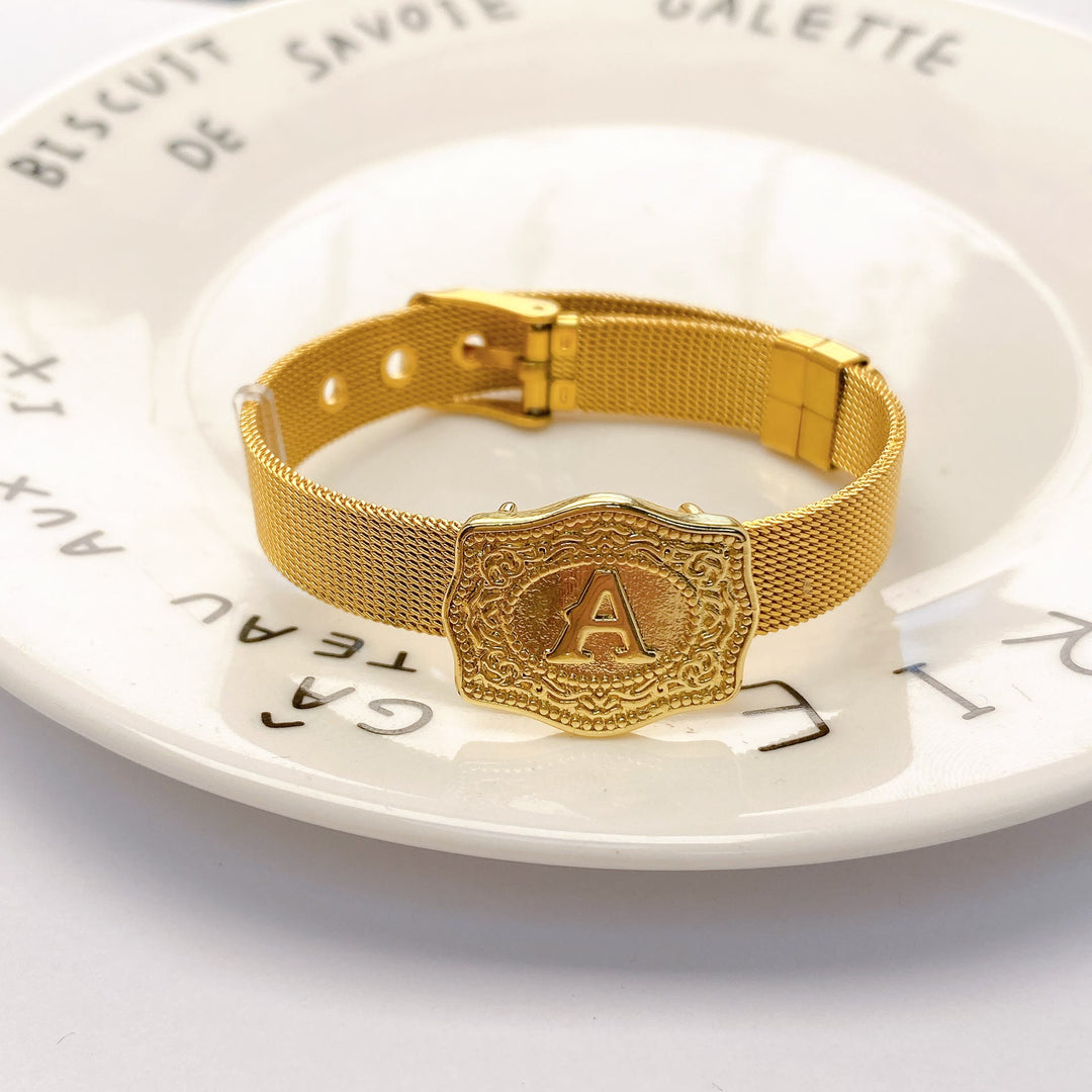 Glamorous Gold Tone Engraved Initial Letter Bracelet - A - image 0