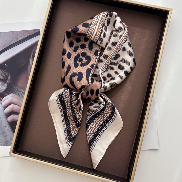 Women's Retro Mixed Pattern Silk Square Scarf - Khaki - image 6