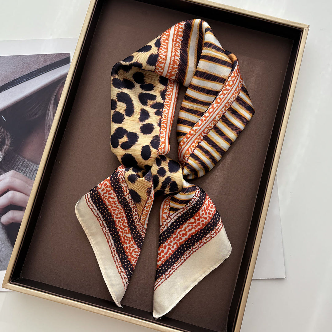 Women's Retro Mixed Pattern Silk Square Scarf - Chocolate Brown - image 4