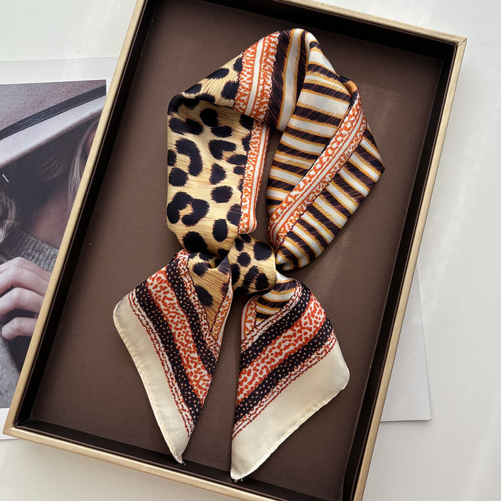 Women's Retro Mixed Pattern Silk Square Scarf - Chocolate Brown - image 4