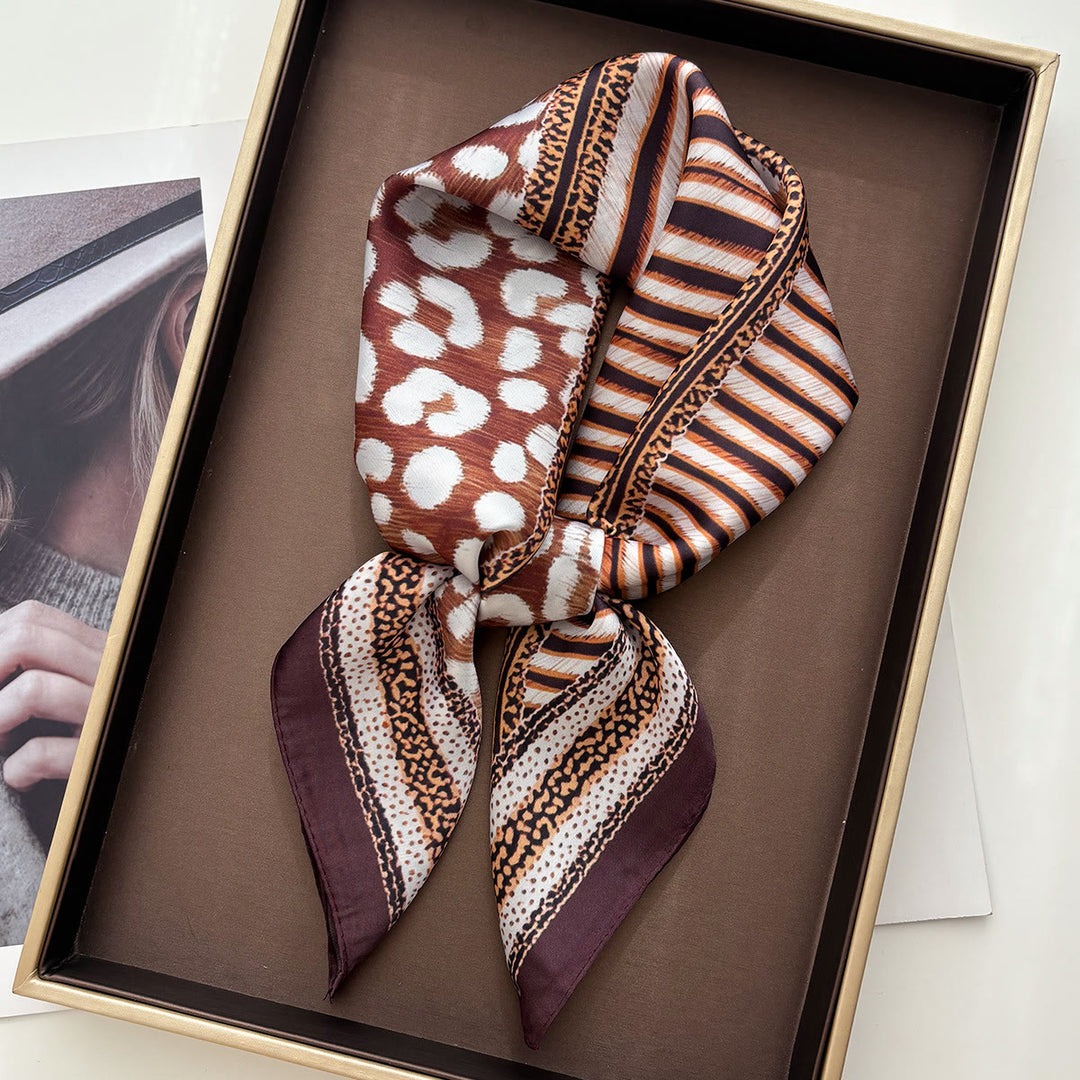 Women's Retro Mixed Pattern Silk Square Scarf - Coffee Brown - image 0