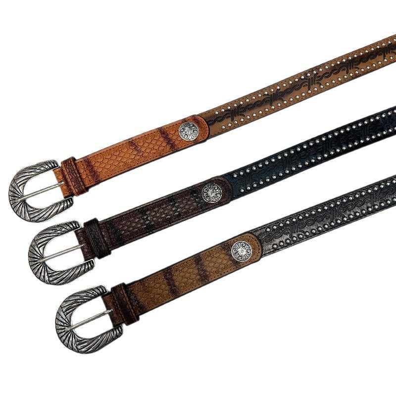 Women's Retro Silver Pattern Needle Buckle Serpentine Belt - image 0