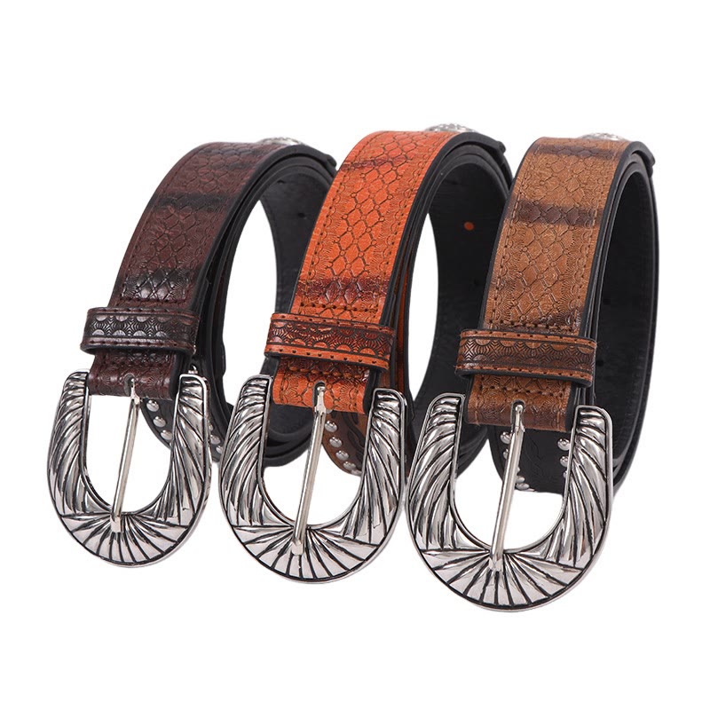 Women's Retro Silver Pattern Needle Buckle Serpentine Belt - image 1