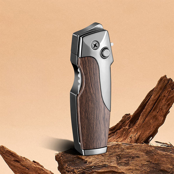 2-in-1 Multifunctional Folding Knife Straight Jet Lighter - Brown - image 6