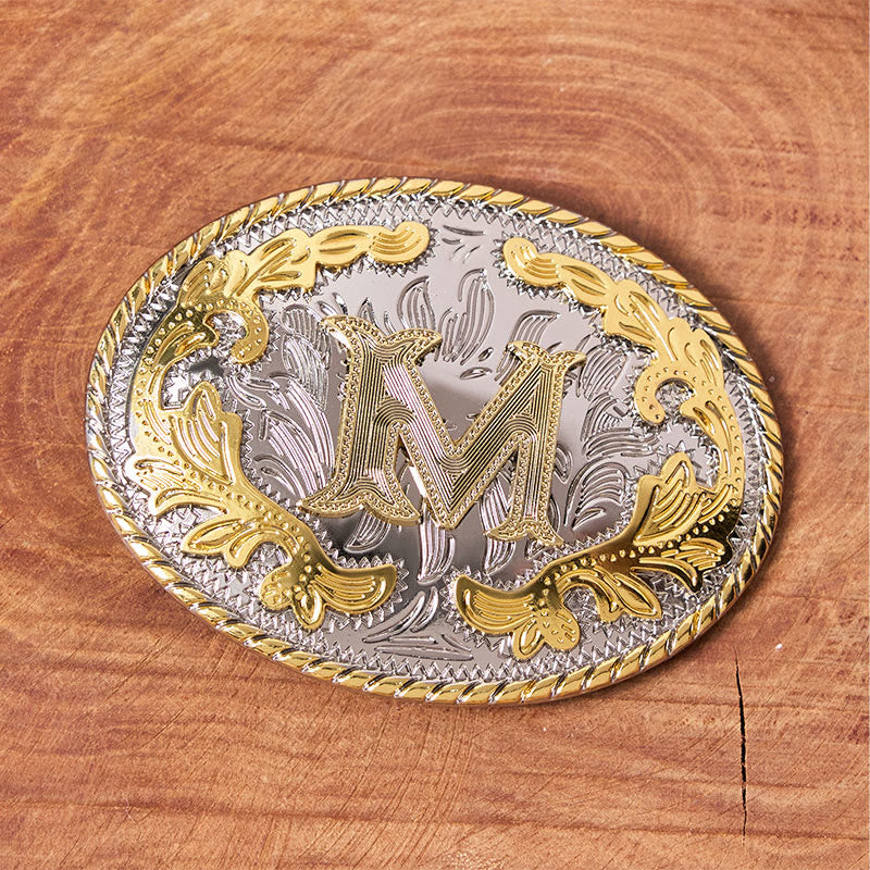 Men's Oval Golden Carved Letter Buckle Leather Belt - image 3