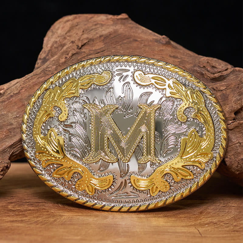 Men's Oval Golden Carved Letter Buckle Leather Belt - X - Without Belt - image 2