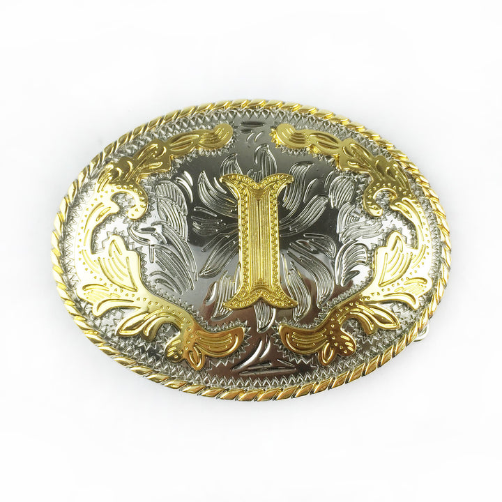 Men's Oval Golden Carved Letter Buckle Leather Belt - I - Without Belt - image 16