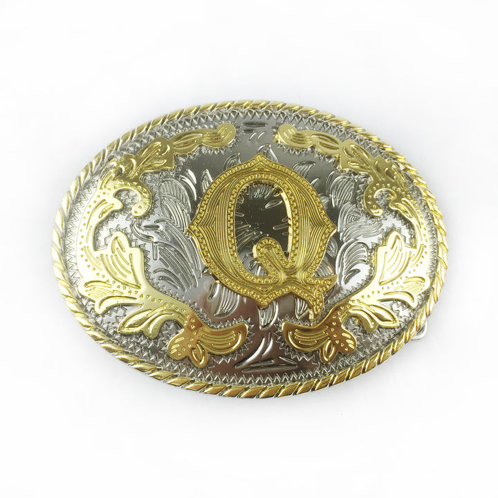 Men's Oval Golden Carved Letter Buckle Leather Belt - Q - Without Belt - image 19