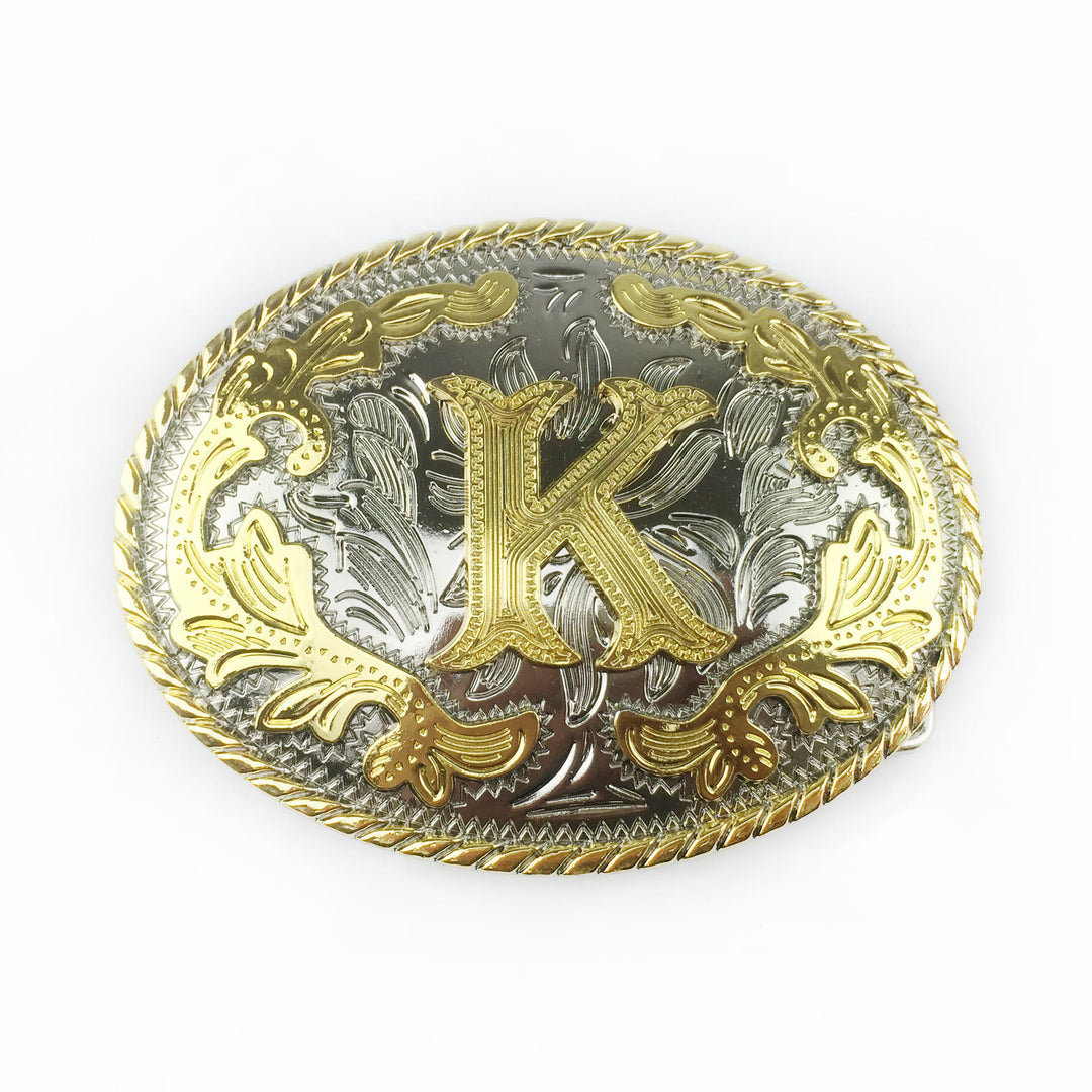 Men's Oval Golden Carved Letter Buckle Leather Belt - K - Without Belt - image 17