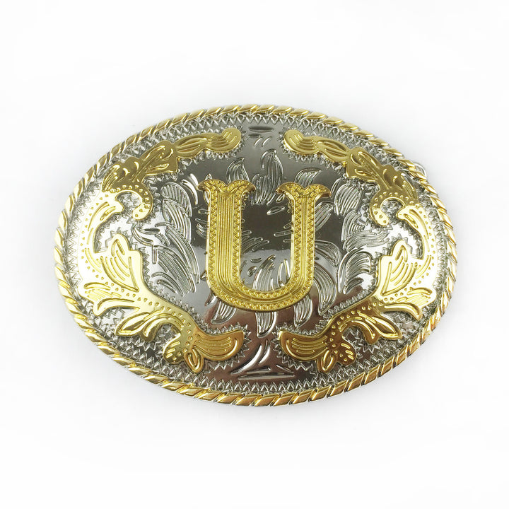 Men's Oval Golden Carved Letter Buckle Leather Belt - U - Without Belt - image 22