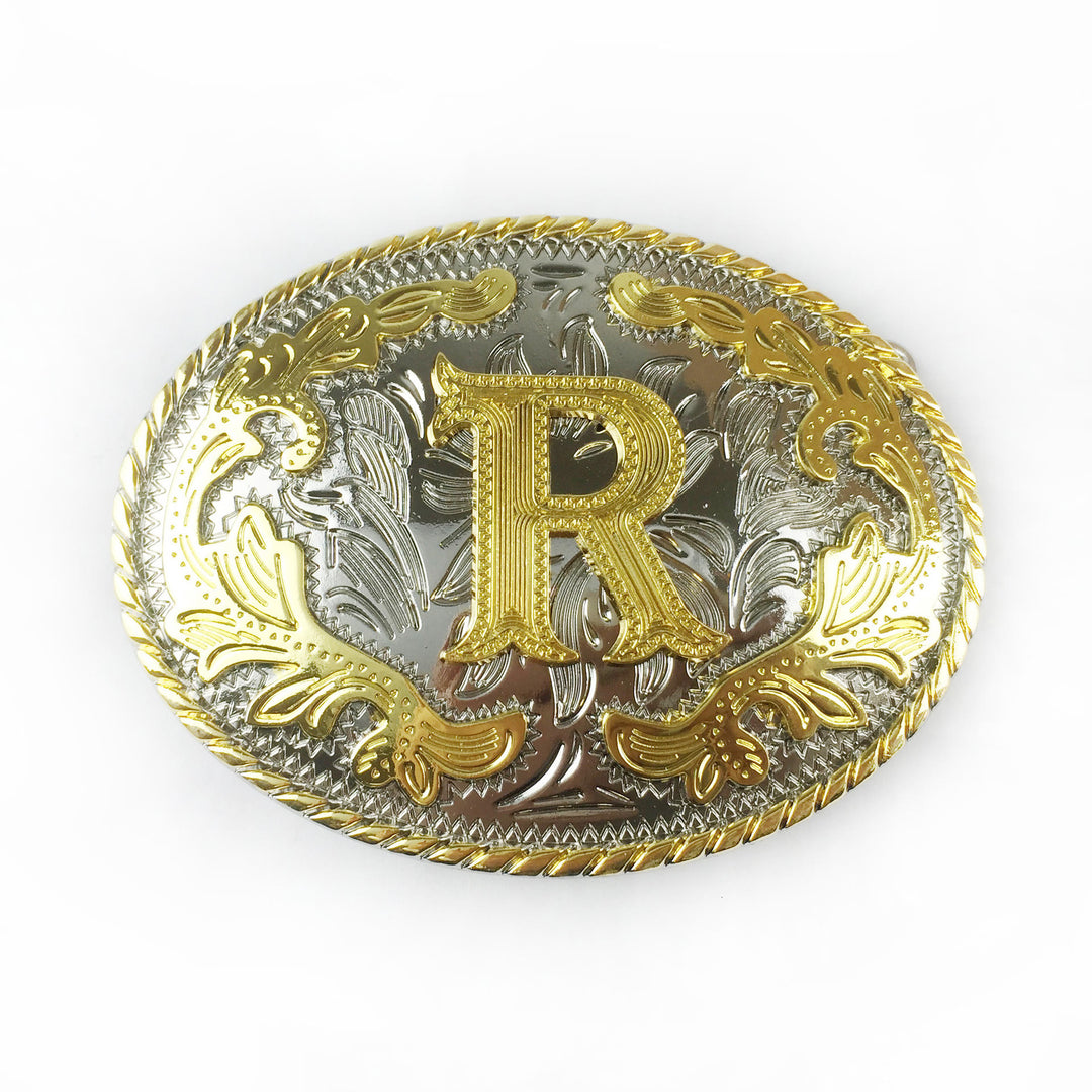 Men's Oval Golden Carved Letter Buckle Leather Belt - R - Without Belt - image 20