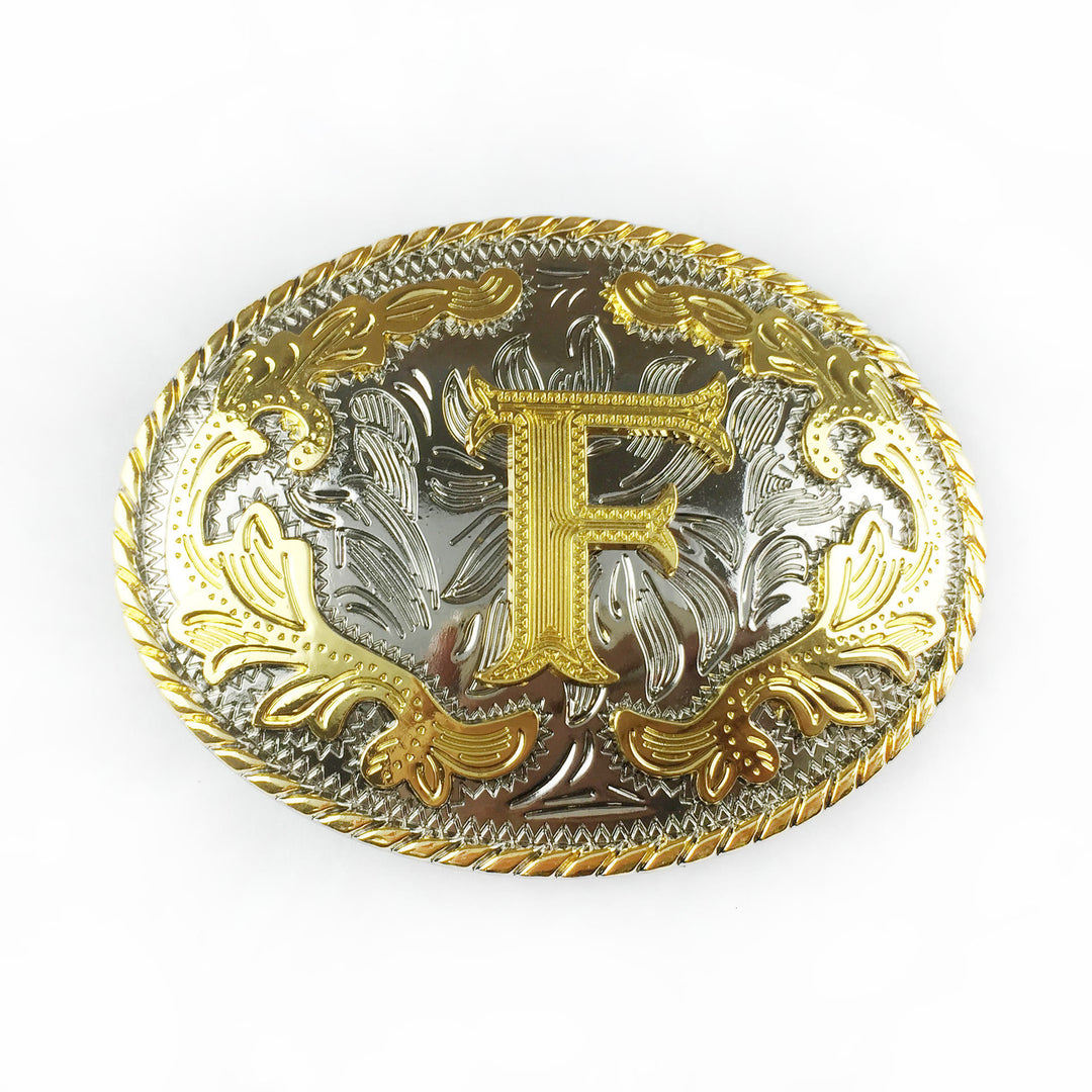 Men's Oval Golden Carved Letter Buckle Leather Belt - F - Without Belt - image 13