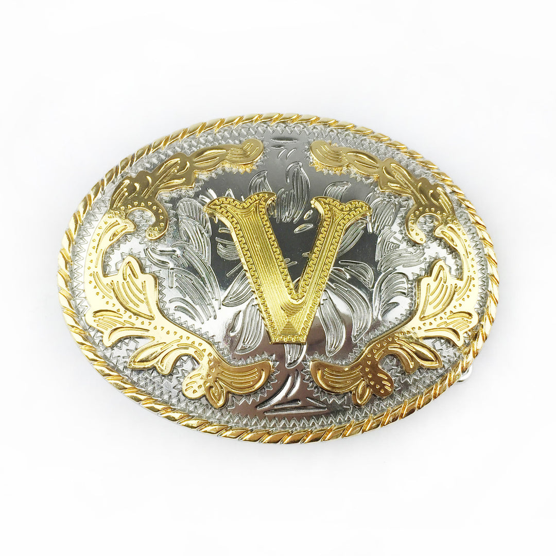 Men's Oval Golden Carved Letter Buckle Leather Belt - V - Without Belt - image 23