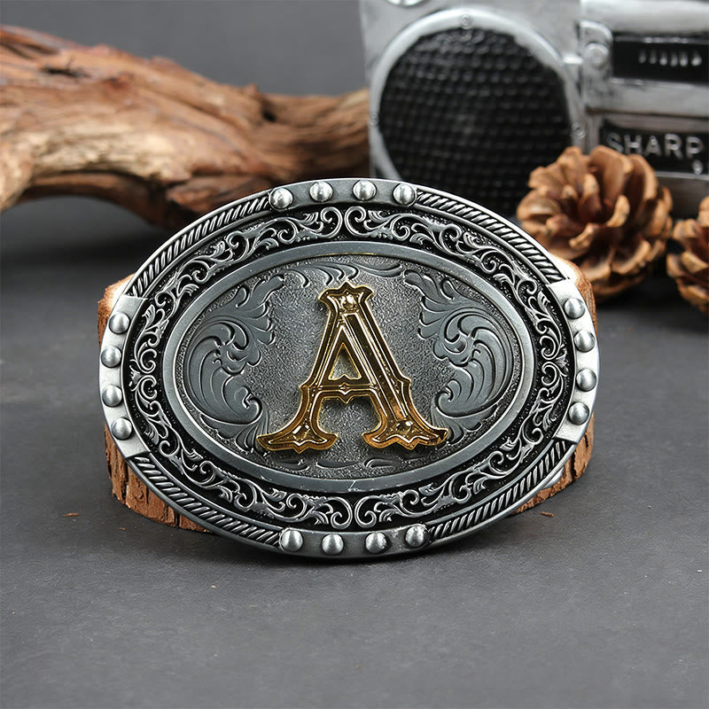 Men's Silver Black Oval Golden Letter Buckle Leather Belt - A - Without Belt - image 10