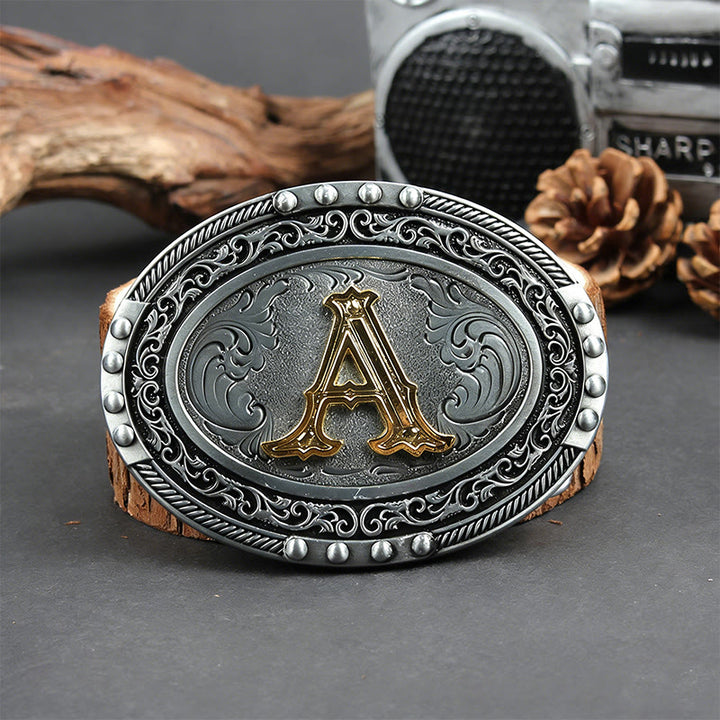 Men's Silver Black Oval Golden Letter Buckle Leather Belt - A - Without Belt - image 10